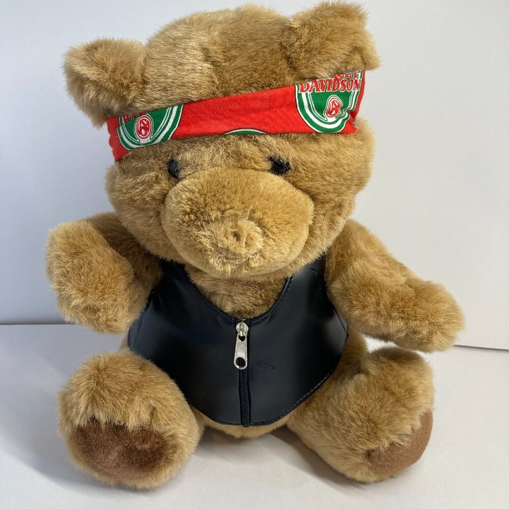 Vintage 1998 Harley-Davidson Teddy Bear Plush Toy Official Leather Vest Bandana